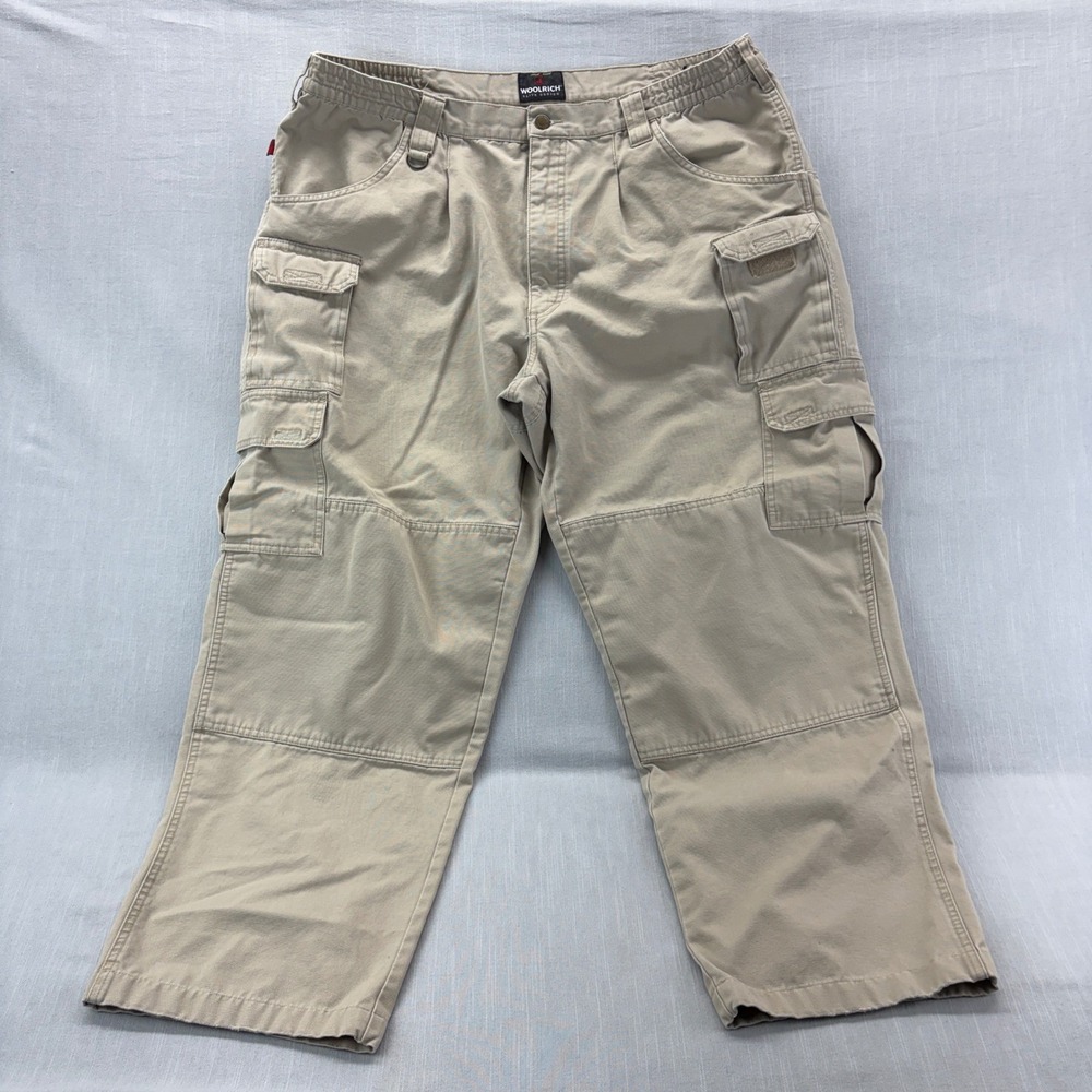 Woolrich Elite Series Tactical Cargo Pants Mens 42x32 Khaki Cotton Canvas 4429